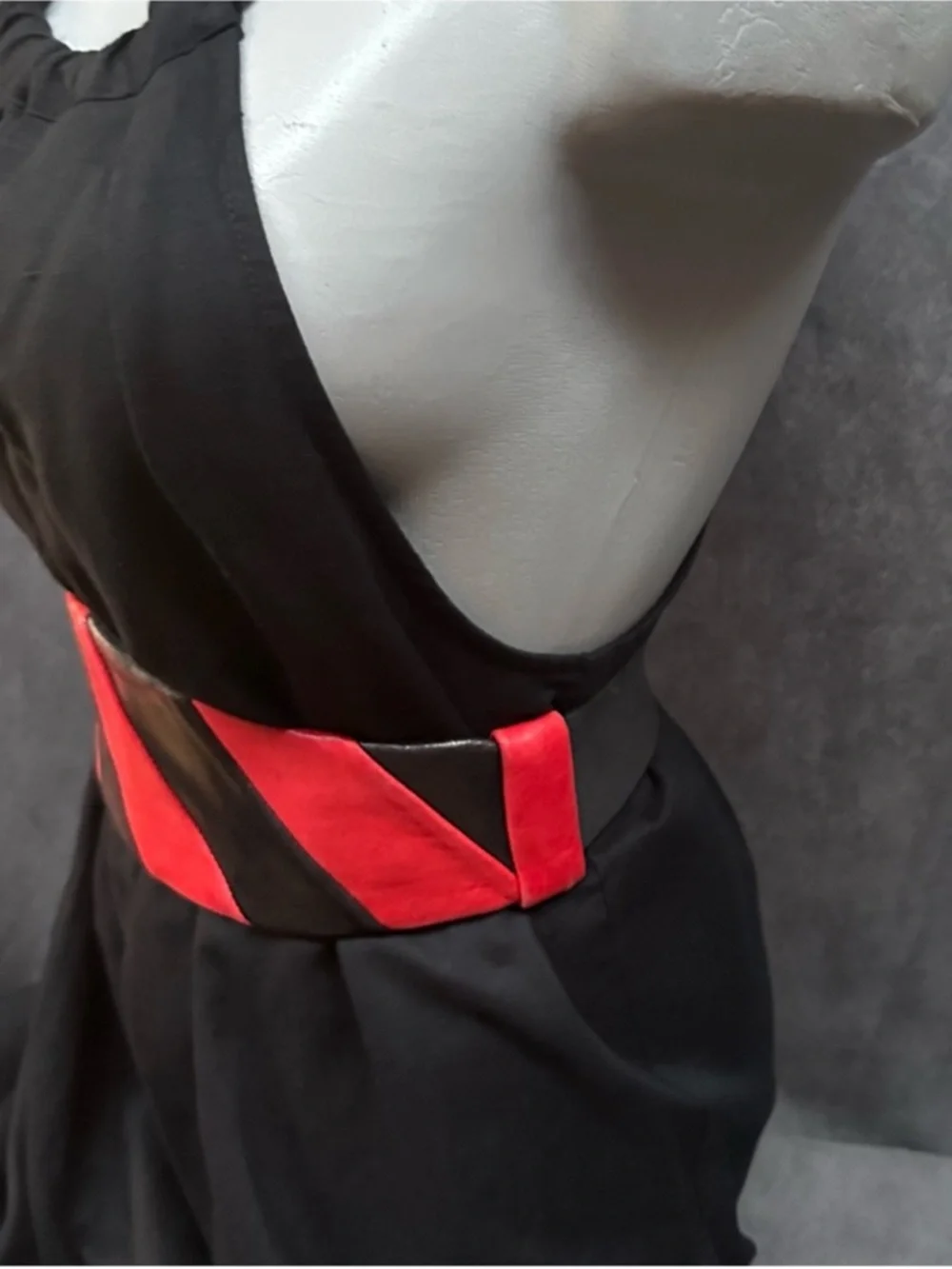 80s genuine leather wide red & black Sz small vintage